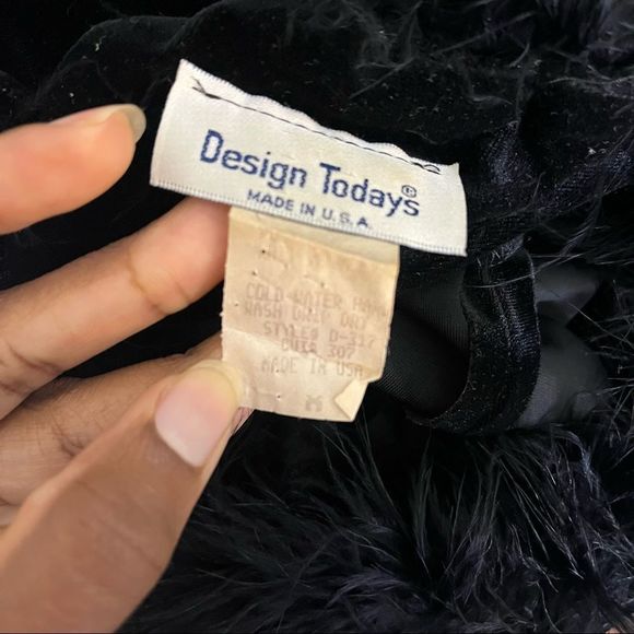 Vintage sexy velvet black top feathers medium mini dress - Picture 6 of 6